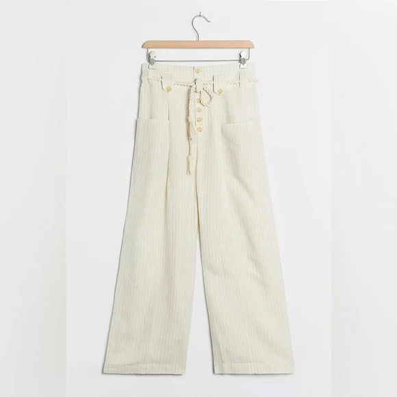 Maeve Anthropologie Wide Leg Linen Blend new High Rise Barrel Boho Summer Siez 8 - Picture 5 of 15